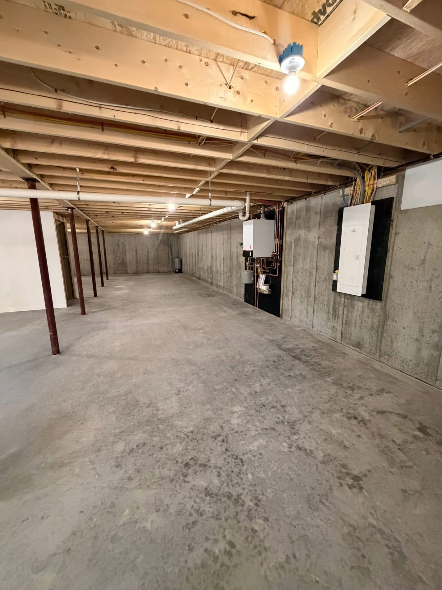 Basement panel and lighting in a newly built home